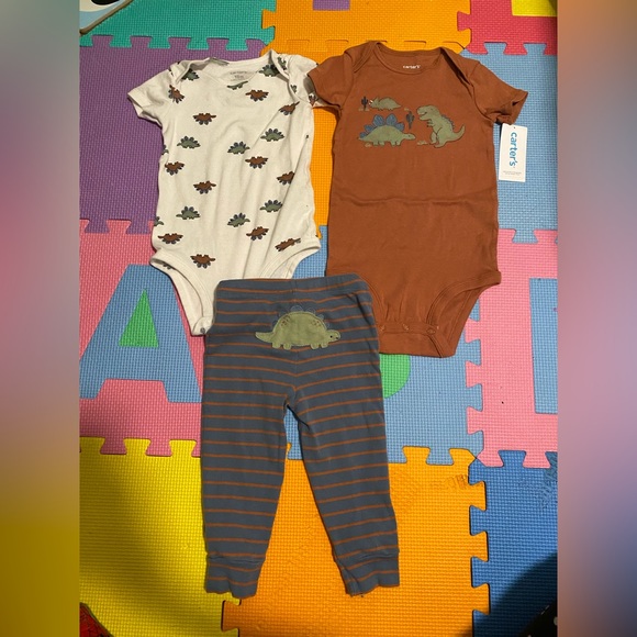 Carters 3 piece baby infant matching dinosaur onesies bodysuits leggings pants - Picture 2 of 7